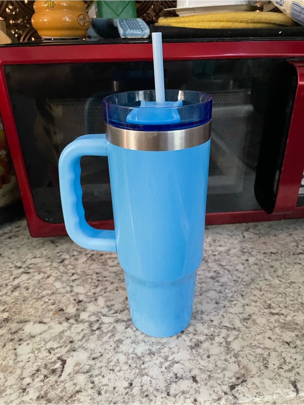 Ozark Trail Blue Insulated Travel Tumbler with Handle and Straw - Picture 3 of 4